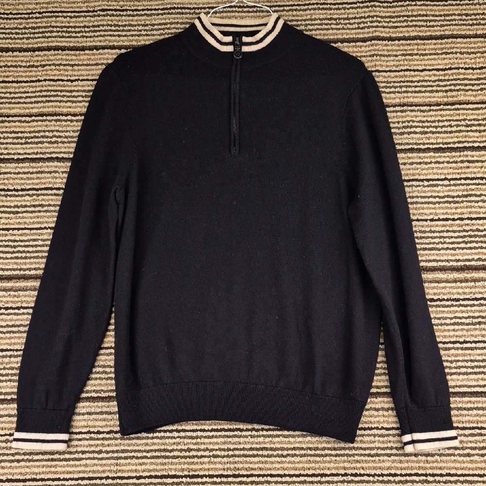 G/FORE Golf Black Ivory Weave Merino Wool Mens Large Zip Pullover Sweater Jacket